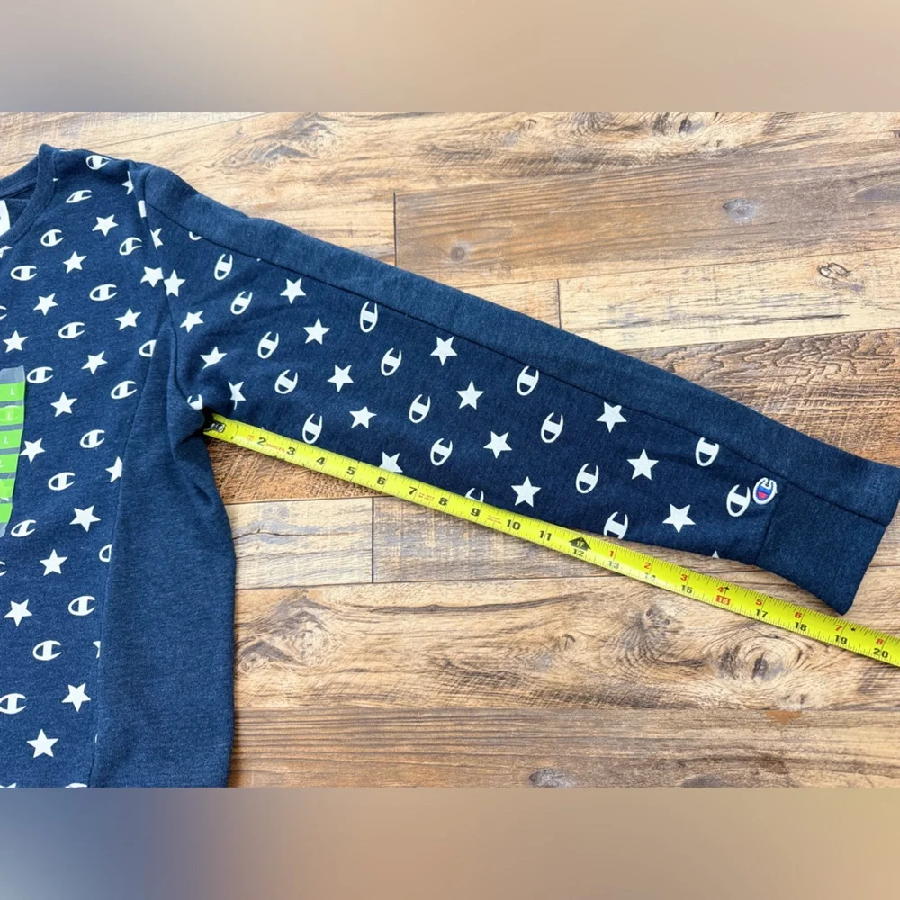 Champion Women's Blue All Over Stars and Logo Long Sleeve Pullover Tee, Size L - Picture 3 of 9